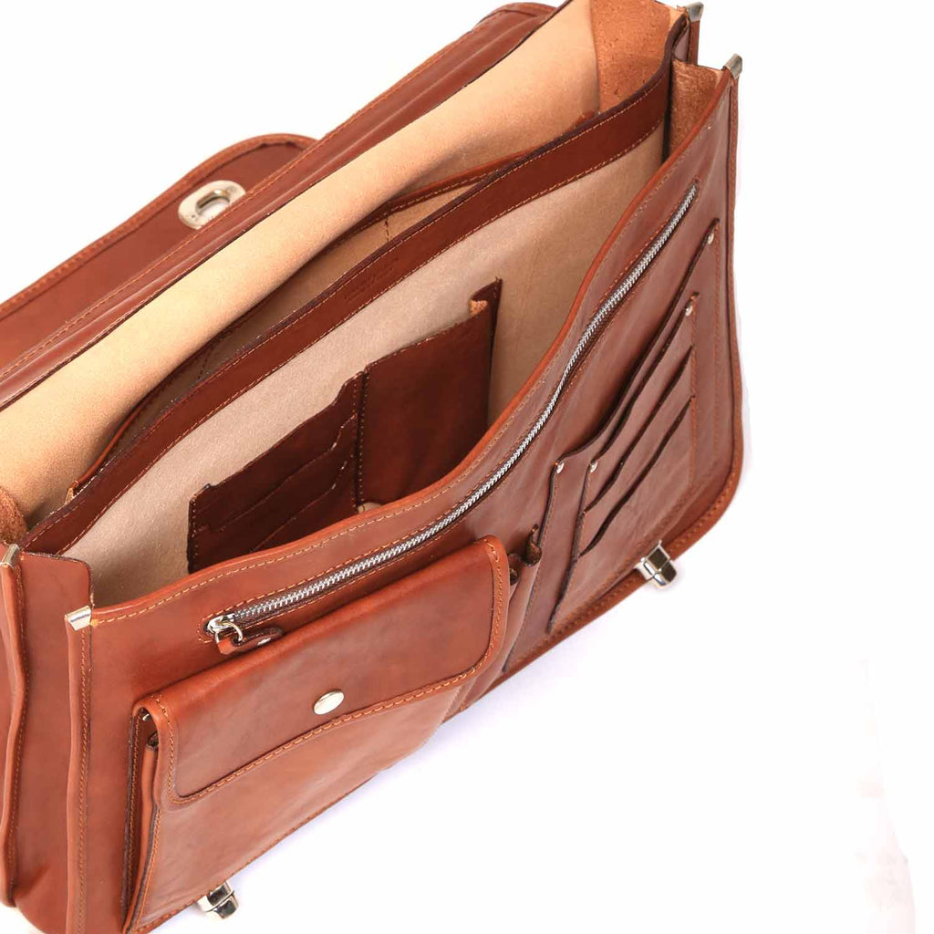 I Medici Cartella Nottolini Italian Leather Large Briefcase in Brown